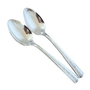 2 Wallace Silver Roseanne Oval Soup Spoon 7" silverplate 1938 art deco floral